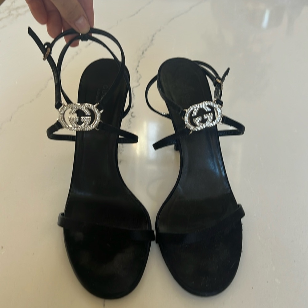 Gucci black satin sandal